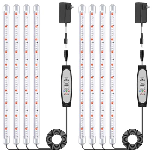 2Paquetes 4 Barras de Luz para Cultivo de Plantas, Lámpara de Luz Solar de Espectro Completo con Temporizador 6/12/18H, 5 Niveles Regulables para Suculentas, Estante para Plantas, Bajo Armario