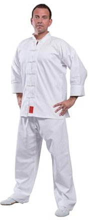 TEKKA BUDO Kung Fu Anzug Shaolin weiß - Hose mit Elastikbund - Größe 140-200 cm - Tai Chi Wushu Qi Gong
