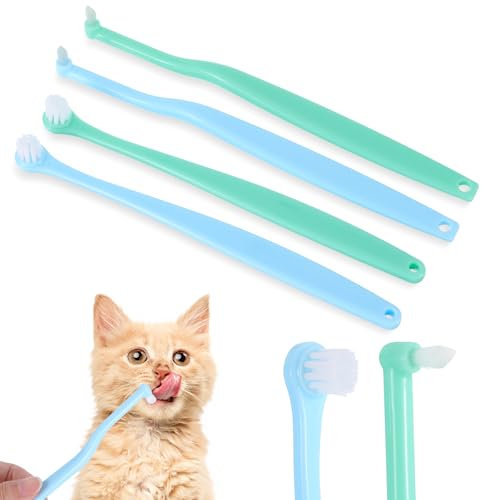Teaaha 4 Stück Katzen Zahnbürste, Zahnreinigung Katzen, Haustierzahnbürste Für Hunde Und Katzen, Weiche Borsten, Rund Und Spitz, Zahnpflege Für Welpen Kätzchen für Empfindliches Zahnfleisch
