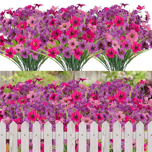 Criveple 12 Piezas de Flores Artificiales de Exterior, Flores Artificiales Resistentes A Los Rayos UV y a La Intemperie, Ramo de para Decoración de Jardín, Balcón, Ventana (Púrpura, Rosa, Rojo Rosa)