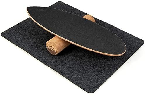 FANTASK Tabla de equilibrio de madera, incluye rodillo de corcho (negro)