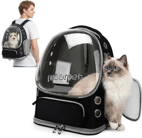 ALLSOPETS Cat Backpack Carrier, Breathable Cat Bubble Backpack, Foldable & Transparent Pet Carrier for Kitty Small Dog up to 7.5kg, Ideal for Travel, Hiking, and Vet Visits (Classic Black)