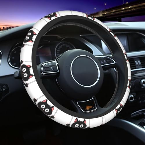 Entemne Coprivolante universale per auto, divertente, con gatto nero, in neoprene, antiscivolo, protezione per volante per donne e uomini, accessori per auto, adatto ad auto, SUV, camion