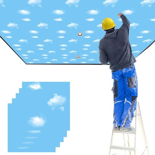 Minglez Dalle de Plafond Dalles de Plafond Imitation Ciel 300 x 300 mm, Panneaux Muraux Décoratifs Autocollants, Papier Peint pour Mur Popcorn, Carrelage pour Salle de Bain/Douche(5 Pack)