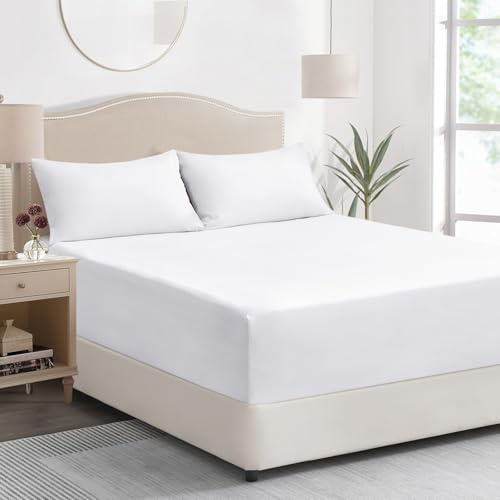 Tifschlaf Single Fitted Sheet Deep - White Bed Sheet Extra Deep Pocket 16 inch (40 cm), Soft Brushed Microfiber Mattress Bottom Bedding Sheet, 90x190cm