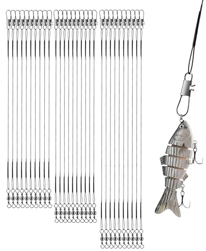 Stainless Steel Wire Traces for Pike Fishing, 72 Pcs 3 Sizes 15/20/25cm Anti-Bite Leaders with Swivels Snap, for Sea & Freshwater Predator Fishing