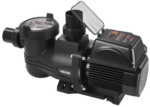 VEVOR Poolpump med variabel hastighet, 2 hk, AC 220–240 V, 145 GPM, inomhus/ovanför simbassängpump med filterkorg, kraftfull självflödande, programmerbar timer, för simbassäng och ovanför marken