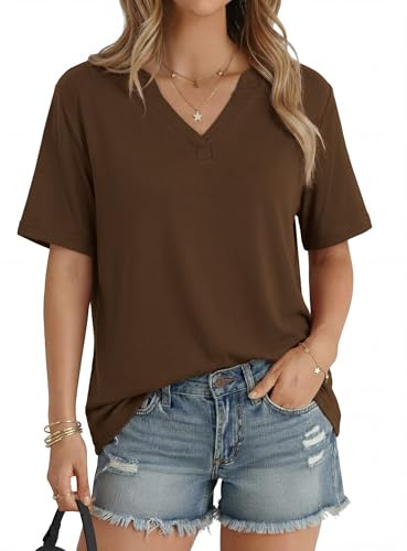 Aottori Maglia Donna Manica Corta Maglietta Scollo a V Ampia Marrone S