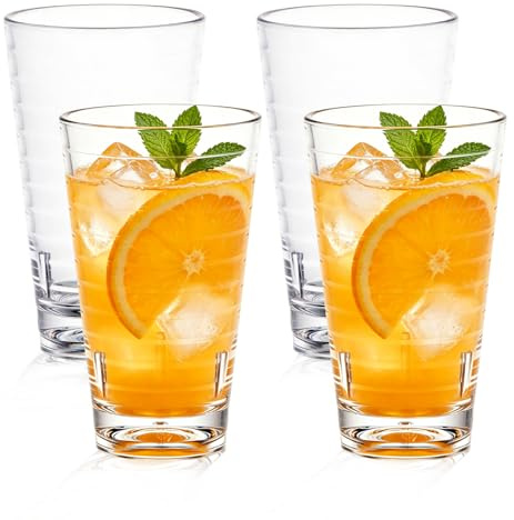 TOATELU Juego de 4 vasos apilables para camping, 385 ml, irrompibles, de plástico, reutilizables, transparentes, para jardín, pícnic, fiesta, apto para lavavajillas