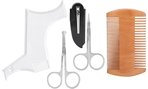 Modello per modellare la barba Pettine e forbici Set Design trasparente Linea del collo Mento Robusto strumento per toelettatura in acciaio inossidabile per uomo
