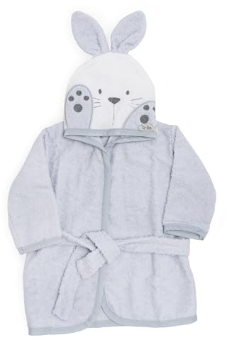Ti TIN Albornoz Bebé con Capucha Conejito, Algodón Rizo Suave y Absorbente, Fácil Secado, 6-12 Meses, 63x33 cm