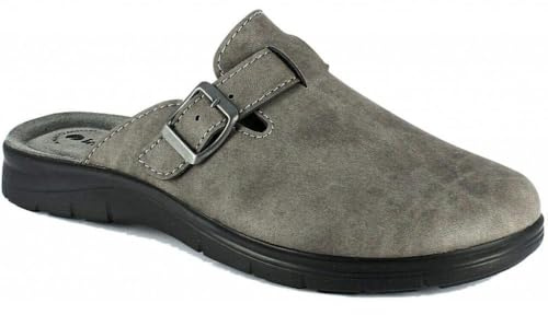 Inblu | Pantofole Uomo Invernali In Ecopelle Con Sottopiede in Vera Pelle Imbottito E Fibbia Regolabile, Colore Grigio, 42