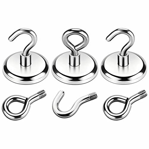 Wukong 72.5KG(160LB) Calamite Potenti Ganci Adesivi,3 Set Ganci Magnetici,42mm Magnete Potente Con 3 Ganci ad Occhiello e 3 Ganci Curvi,Calamita Potente Ganci Adatto per Garage e Outdoor