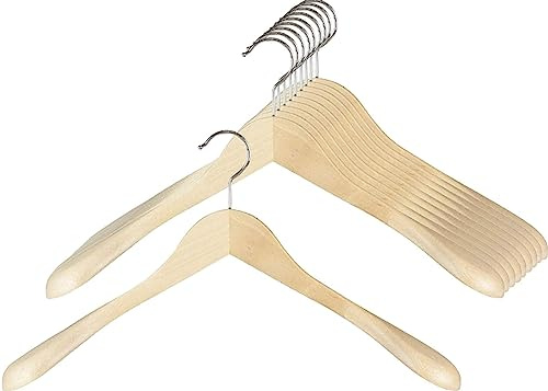 MAWA 10 Stück Garderobenbügel mit Schulterverbreiterung Capitano, Hemden, Blusen, Jacketts, Umweltfreundlich, FSC® Zertifiziert, Buche, 360° Drehbar, 45 cm, Natur
