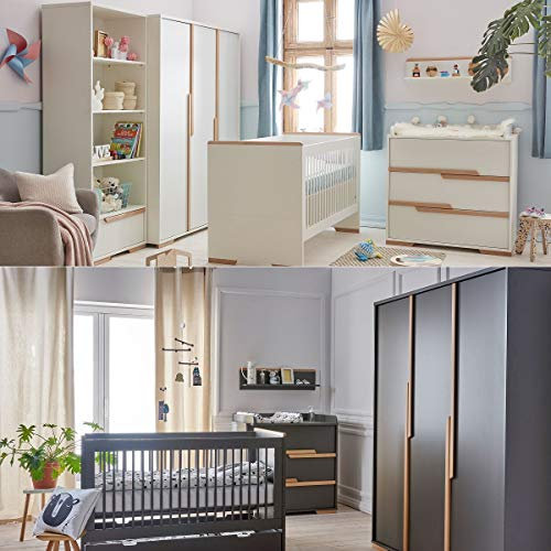 Babyzimmer Kinderzimmer komplett SPRING Set B Schrank Kommode Bett Regal weiß grau (Grau)