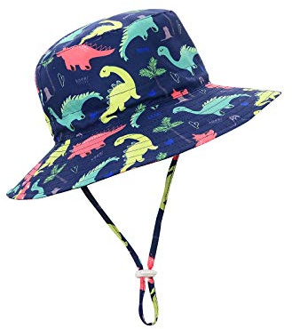 Baby Sun Hat UPF 50+ Sun Protective Toddler Bucket Hat Summer Kids Beach Hats Wide Brim Outdoor Play Hat for Boys Girls Navy Dinosaur 2-4T