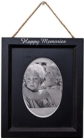 Antikas - Cornice portafoto in legno, ovale, nero, decorazione, 14 x 8 cm