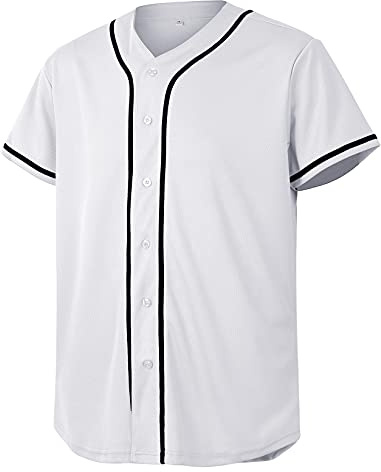 CUTHBERT Solid Baseball Jersey Shirt for Men and Women, Plain Short Sleeves Button Down T-Shirt(White M)