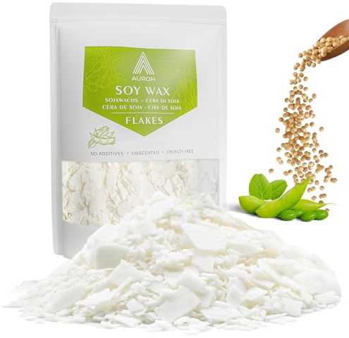 Auroh 100 % ren sojavax för ljusframställning 3 kg naturliga SOYA-behållare vaxflingor – biologiskt nedbrytbart, miljövänligt vax
