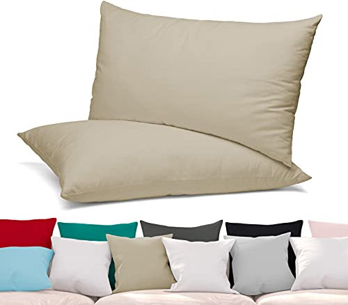 BEAUTEX 2er Set Kissenbezug, Kissenhülle aus gekämmter Baumwolle, Premium Jersey 160g/m², Größe und Farbe wählbar (40x60 cm, Beige)