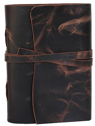 HG-LTHR A5 Leder gebunden Blank Grimoire Leder Journal Buch der Schatten Zauberbuch Leder Tagebuch Notizbuch Notizbuch Skizzenbuch für Künstler Deckle Rough Deckle Edge Vintage