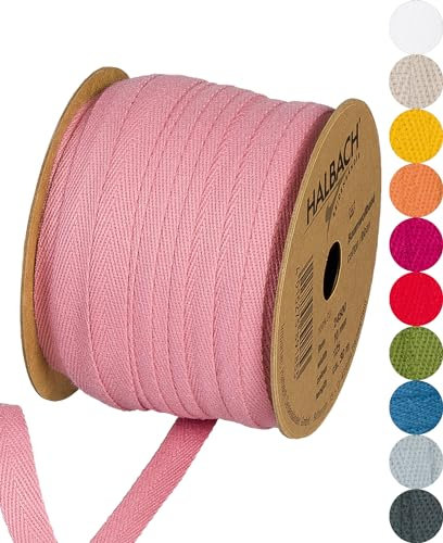 Halbach Seidenbänder Baumwollband 10 mm x 30 m, Bänder zum Basteln als Meterware, Stoffband für Dekorationen, Webband 100% Baumwolle DIY Handwerk, Schrägband Näharbeiten, Farbe: rose, 24500