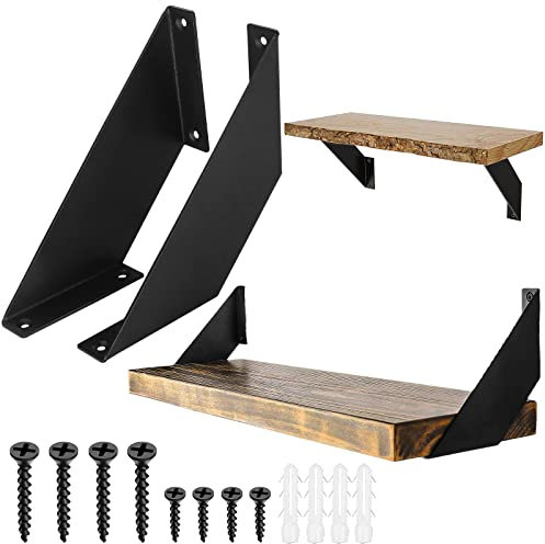 2 Piezas Escuadras para Estanterias Metalicas Soporte Estanteria Pared con Tornillos Triangulares Estantes Soporte Negro para Salón, Cocina, Dormitorio