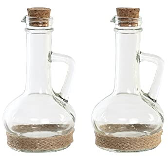 MGE - Set di 2 Oliera Vetro - Porta Olio e Aceto - Dispenser Olio, Bottiglia Olio Vetro Oliva, Contenitore Porta Olio, Dispenser Olio da Cucina - Oliera da Tavola - Design Retro - 230 ml