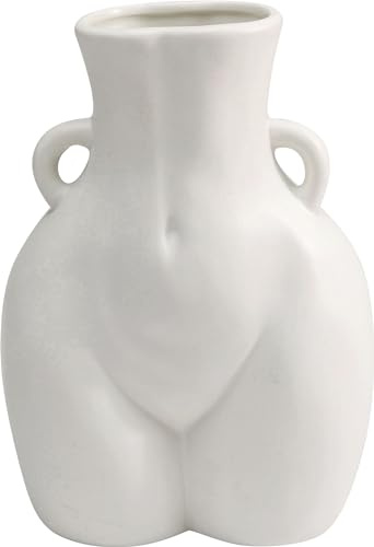 Kare Design Vase Donna, Weiß, Keramik Steingut glasiert, Unikat, handbemalt, Accessoire, Blumenvase, Dekovase, Vasenbehälter, 22cm