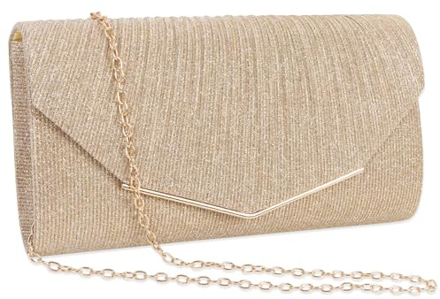 Dam aftonväska guld svart silver clutch dam brudväska kedjeväska elegant dam satin clutch gnistrande kedjeaftonväska elegant kuvertväska för boll bröllop fest och bröllop, Guld