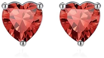 Zolkamery Ohrringe Silber 925 Stecker, 925 Sterling Silber Rubin Geburtsstein Ohrstecker, Hypoallergen 6mm Klein Liebe Herz Schlafen Knorpel Zirkonia Ohrstecke, Geburtstagsgeschenk für Damen Mädchen