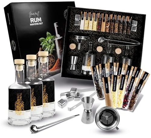 DIBYS Kit préparation Rhum arrangé | Coffret avec 12 épices Naturelles et Accessoires | Cadeau pour Homme et Femme | Kit de dégustation de Rhum DIY avec 4 Recettes | Set à Faire soi-même