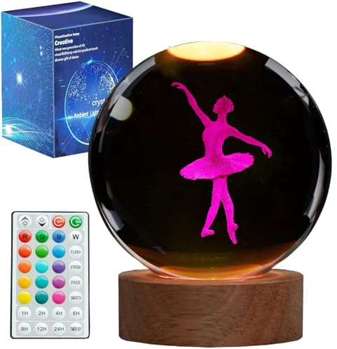 K9 - Lampada a sfera di cristallo da 80 mm, con telecomando a 16 colori, per compleanno, Natale, statuette da fata, idea regalo per ballerina, decorazione per la stanza delle ragazze