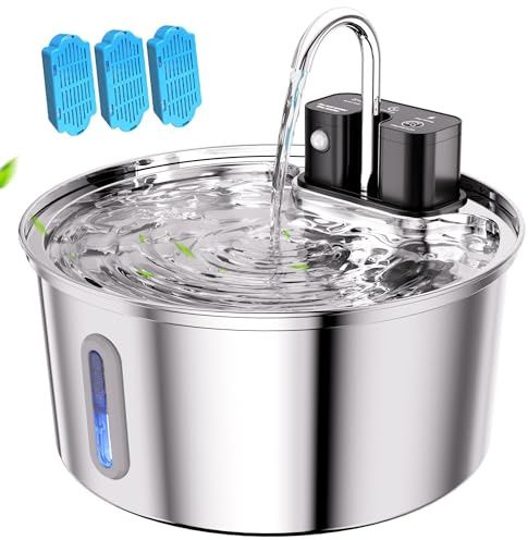 Wireless Cat Water Fountain - 108oz/3.2L Automatic Cat Water Fountain Cordless, Stainless Steel Battery Operated Pet Fountain Rechargeable Water Dispenser for Cats, Dogs, Multiple Pets