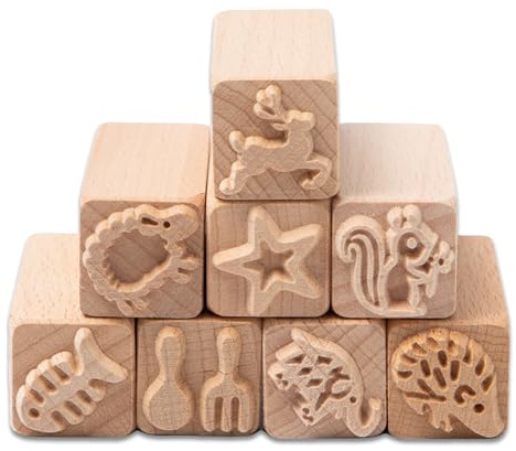 Sixfolo 8 Pcs Pottery Tools Stamps Set Natural Wood Stamps for Clay Square Pottery Stamp Wooden Block Stamp with Animal Patterns for Scrapbook,Card Making,Crafts (5 x 2 x 2 cm)