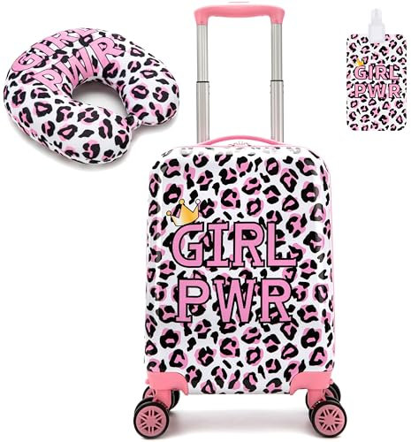 HTgroce 2tlg Kinderkoffer Set Mädchen, Kinder Handgepäckkoffer mit Nackenkissen & Kofferanhänger, Kinder Koffer Trolley Hartschalenkoffer für Mädchen