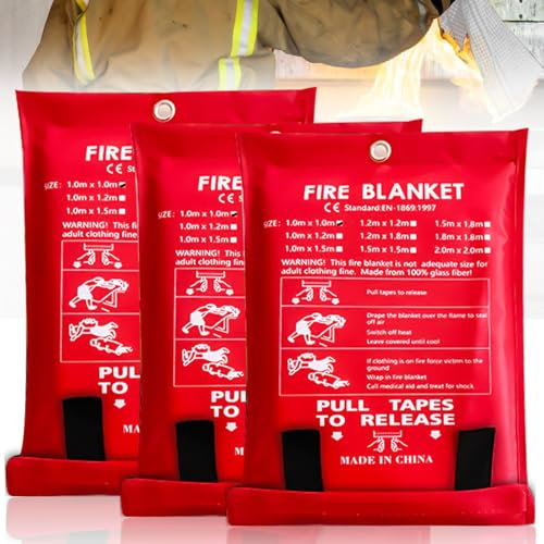 Lot de 3 couvertures anti-incendie, 100 x 100 cm, en tissu de fibre de verre, couverture anti-incendie, couverture anti-incendie, pour cuisine, cheminée, barbecue, voiture, camping, maison, caravane