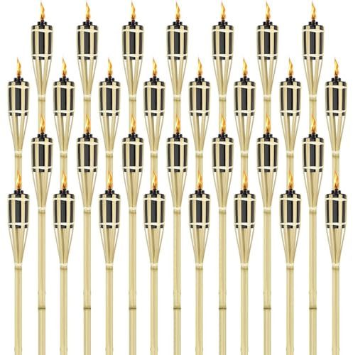 LoviStore Torcia in Bambù h 90 cm, Fiaccola da Giardino con Contenitore per Olio Lampante, Candele ad Olio per Stoppini per Esterni, Canna in Bamboo, Illuminazione Viali, Spazi Esterni (36)