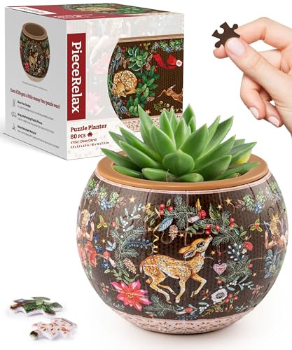 PieceRelax 3D Puzzle Vaso da Pianta – Deer Carol | 80 Pezzi | Vaso DIY da Montare | Regalo Creativo per Amanti delle Piante | Perfetto per Cactus e Succulente [K1130]