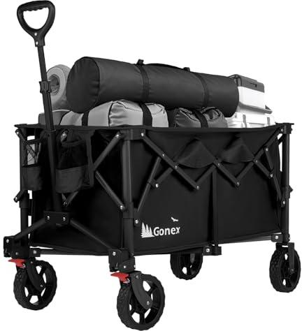Gonex 200L Folding Festival Trolley Cart On Wheel, 150KG Collapsible Shopping Wagon Trolly with Detachable Wheels & Adjustable Handle for Beach Outdoor Camping Grocery Sports Shopping