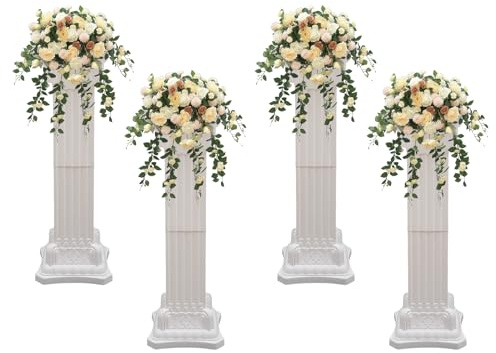 HZOPUTLH 4Pcs Roman Columns Set, 11.8 x 35.4in Stripes Wedding Landscaping Roman Pillars, Flowerpot Holder Pedestal Stand Outdoor Column Stand for Decorating Gardens, Patios, Lawns