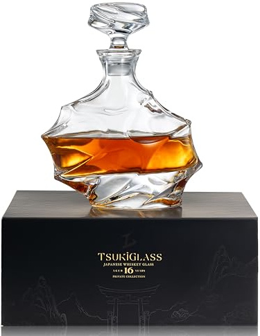 TsukiGlass Storm Japanese Crystal Whisky Decanter – 100% Ultra Clarity Lead-Free Crystal – 750ml Elegant Liquor Carafe for Whiskey, Scotch, Bourbon & Spirits