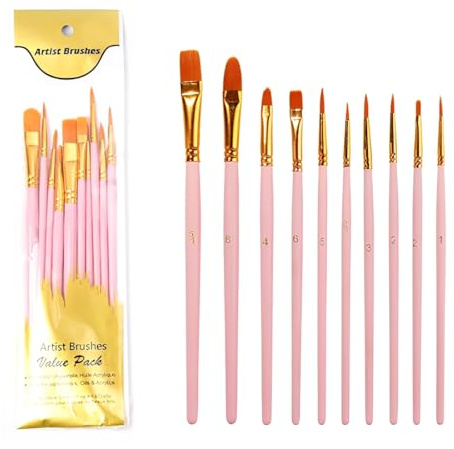 GJKLO Juego de pinceles de maquillaje, 10 piezas, Cerdas de Nailon Duraderas, Pinceles de maquillaje para maquillaje acuático y maquillaje infantil, carnaval, Halloween, fiesta temática