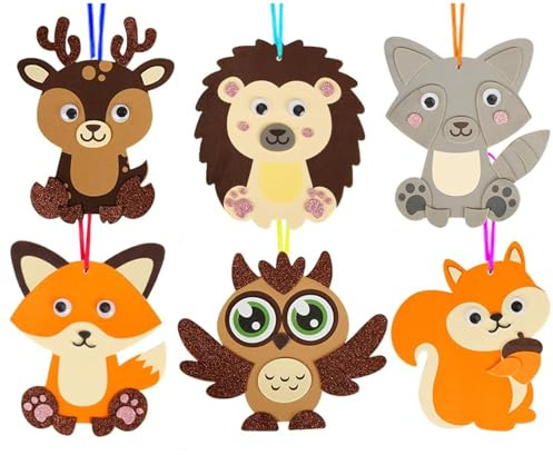 Lot de 6 kits de bricolage pour enfants de 3 à 4 ans, en feutre, pour décoration d'automne, bricolage, animaux de la forêt, hérisson, renard, hibou, écureuil, artisanat, pour anniversaire