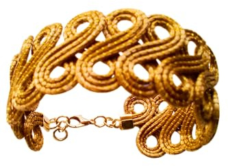 Nativilis - Pulsera de ondas infinitas, hecha a mano con hierba dorada de Brasil, joyería artesanal ecológica con cierre dorado - B103