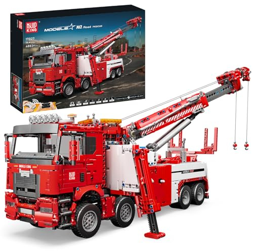 Mould King 17027 Modelo de camión de bomberos, 4420 piezas de control remoto y aplicación de control camión con grúa, camión neumático grande con 7 motores kit de construcción para adultos