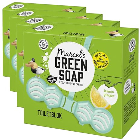 Marcel's Green Soap - Bloc WC Citron & Gingembre - Produit Nettoyant WC - Avec probiotiques contre les mauvaises odeurs - Plastique recyclé (Lot de 4)