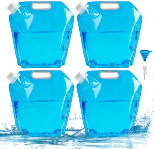 Cycayit 10L Collapsible Water Container 4 Pack, Foldable Water Carrier, BPA-Free Portable Camping Water Storage Bags for Hiking, Picnic, Travel, BBQ, Car and Emergency Use