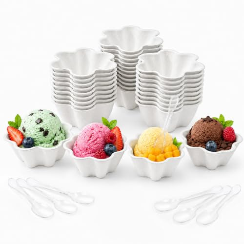 HYZYWON Coppette Gelato, 25/50 Pezzi Ciotole per Gelati Dolci, Carta Coppette, Ciotole di Carta in Carta Monouso per Dessert, Yogurt, Frutta, Feste di Compleanno e Picnic (50, I)