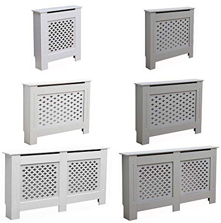 AVC Designs Kensington Radiator Cover Modern MDF Wood White Grey Cross Pattern Living Room Bedroom Hallway Cabinet (Large White)